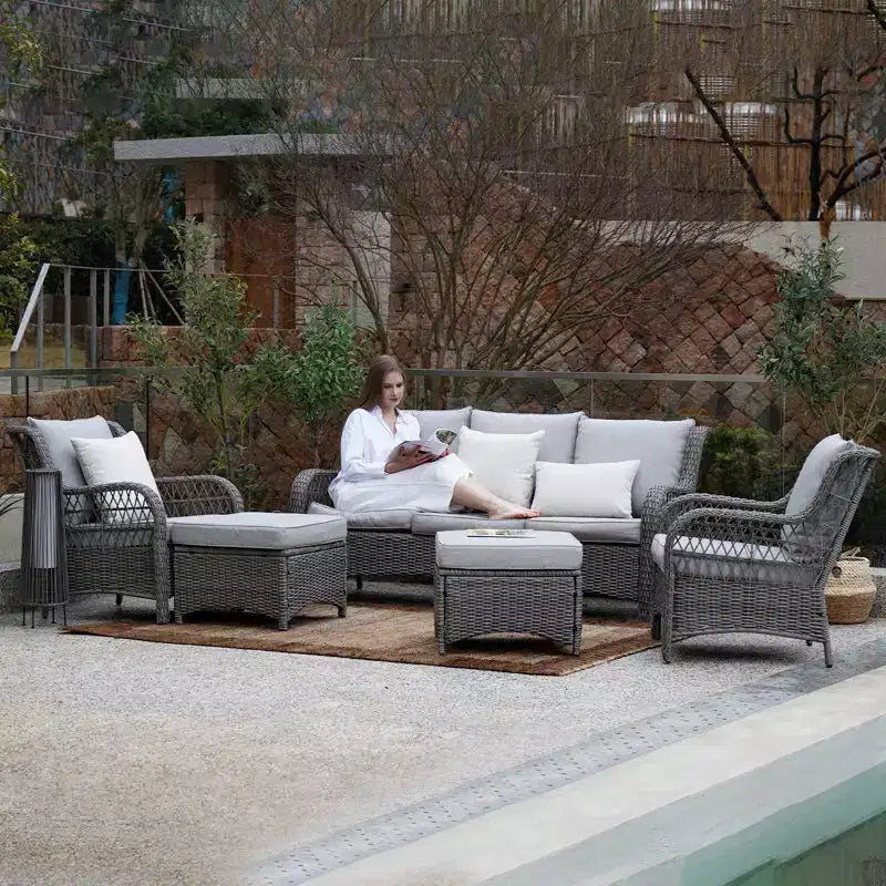 GRANDPATIO Salon de jardin 5 places en osier de polyéthylène (PE) avec coussins
