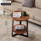 Table d'appoint ronde CuisinSmart, plateau en bois 50 cm et cadre en métal noir, table d'appoint à 2 niveaux pour salon, chambre à coucher