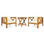 NAYSAYE Patio Chaise Lounges Outdoor Wood Conversation Set Two Seats with Cushions and Acacia Table for Patio, Beige and Teak, 28.7*27.9*24