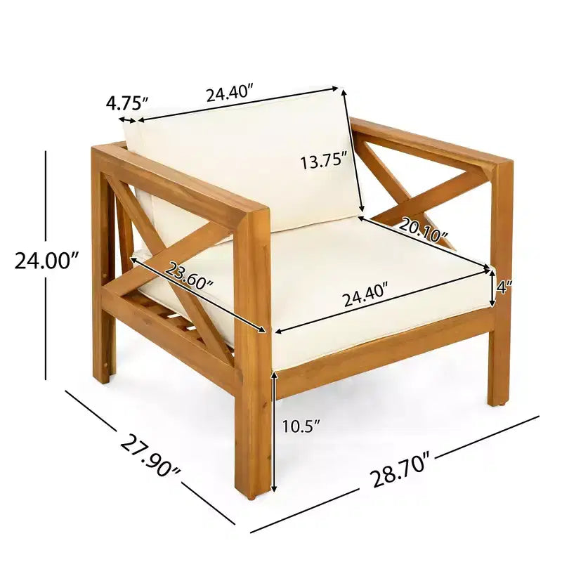 NAYSAYE Patio Chaise Lounges Outdoor Wood Conversation Set Two Seats with Cushions and Acacia Table for Patio, Beige and Teak, 28.7*27.9*24