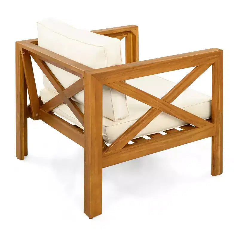 NAYSAYE Patio Chaise Lounges Outdoor Wood Conversation Set Two Seats with Cushions and Acacia Table for Patio, Beige and Teak, 28.7*27.9*24