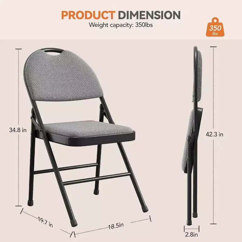 4 Pack Fabric Padded Folding Chairs, Metal Foldable Chairs with Padded Back, 350 lbs Capacity, for Indoor Outdoor Events, Commercial Use