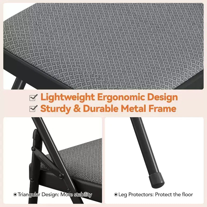 4 Pack Fabric Padded Folding Chairs, Metal Foldable Chairs with Padded Back, 350 lbs Capacity, for Indoor Outdoor Events, Commercial Use