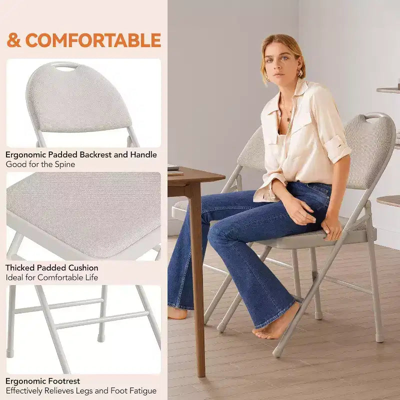 4 Pack Fabric Padded Folding Chairs, Metal Foldable Chairs with Padded Back, 350 lbs Capacity, for Indoor Outdoor Events, Commercial Use
