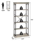 Étagère Industrielle en Bois à 6 Niveaux avec Cadre Métallique, Bibliothèque Rustique Haute, Grande Étagère de Rangement Ouverte pour Chambre à Coucher