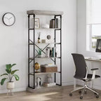 Étagère Industrielle en Bois à 6 Niveaux avec Cadre Métallique, Bibliothèque Rustique Haute, Grande Étagère de Rangement Ouverte pour Chambre à Coucher