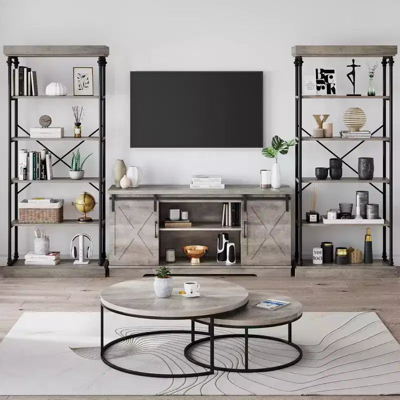 Étagère Industrielle en Bois à 6 Niveaux avec Cadre Métallique, Bibliothèque Rustique Haute, Grande Étagère de Rangement Ouverte pour Chambre à Coucher