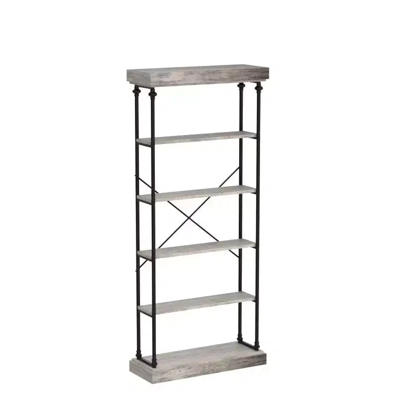 Étagère Industrielle en Bois à 6 Niveaux avec Cadre Métallique, Bibliothèque Rustique Haute, Grande Étagère de Rangement Ouverte pour Chambre à Coucher