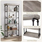 Étagère Industrielle en Bois à 6 Niveaux avec Cadre Métallique, Bibliothèque Rustique Haute, Grande Étagère de Rangement Ouverte pour Chambre à Coucher