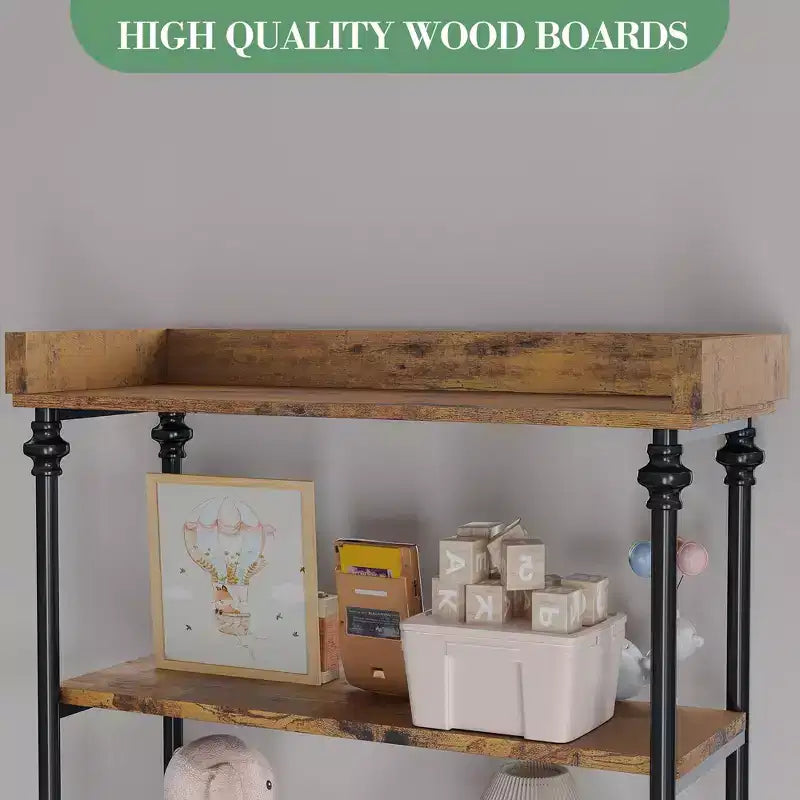 Étagère Industrielle en Bois à 6 Niveaux avec Cadre Métallique, Bibliothèque Rustique Haute, Grande Étagère de Rangement Ouverte pour Chambre à Coucher