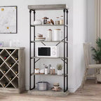 Étagère Industrielle en Bois à 6 Niveaux avec Cadre Métallique, Bibliothèque Rustique Haute, Grande Étagère de Rangement Ouverte pour Chambre à Coucher