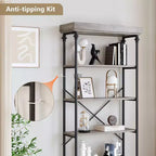 Étagère Industrielle en Bois à 6 Niveaux avec Cadre Métallique, Bibliothèque Rustique Haute, Grande Étagère de Rangement Ouverte pour Chambre à Coucher