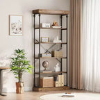 Industrial Bookshelf Wood Bookcase 6 Tier Storage Open Rack Shelf with Metal Frame Rustic Tall Standing Bookshelves Large Display Rack for Bedroom