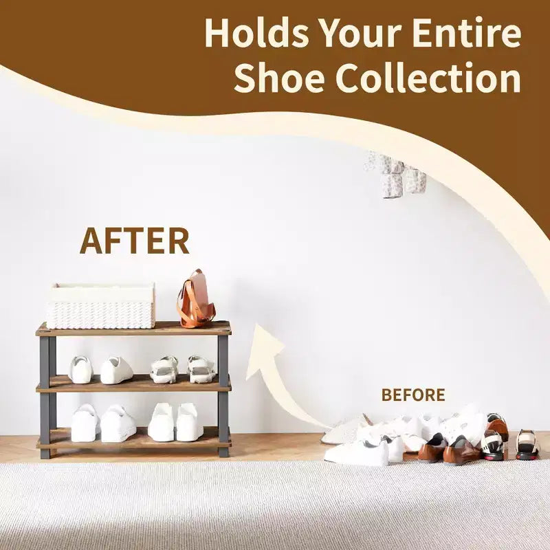 HOMLUX 3 Tier Shoe Rack Storage Organizer for 9 Pairs No Tools Needed