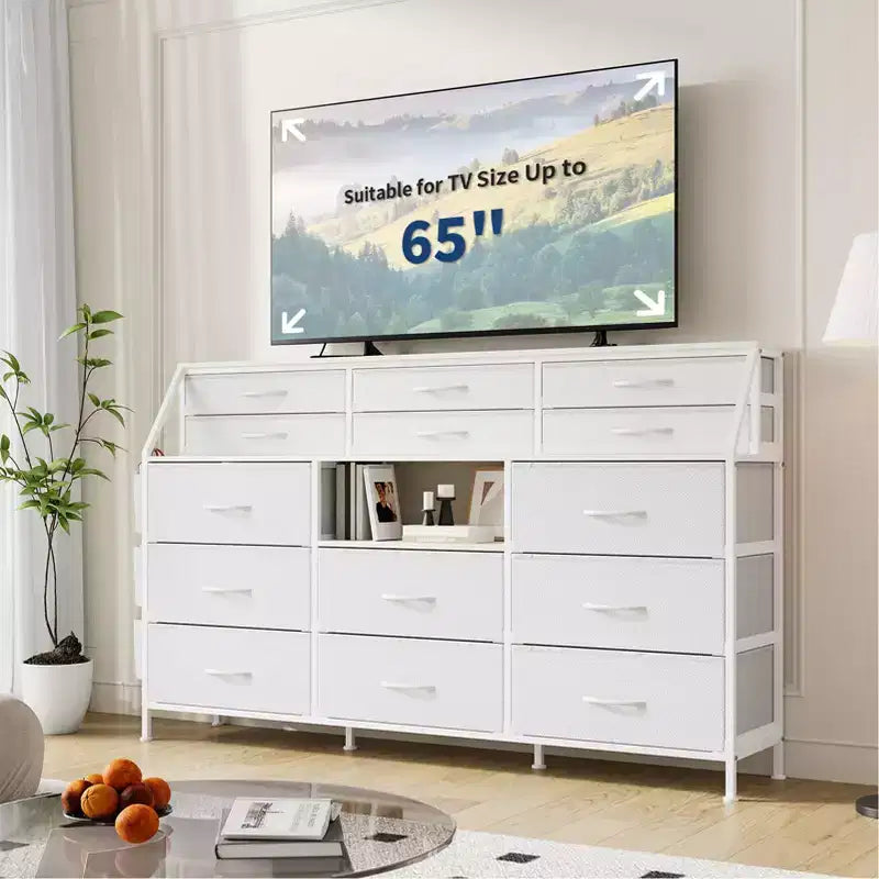 Commode GustoWave pour Chambre à Coucher avec 14 Tiroirs, Commode 55" de Large avec Poche Latérale, Commodes et Chiffonniers en Tissu avec Étagères, Plateau en Bois