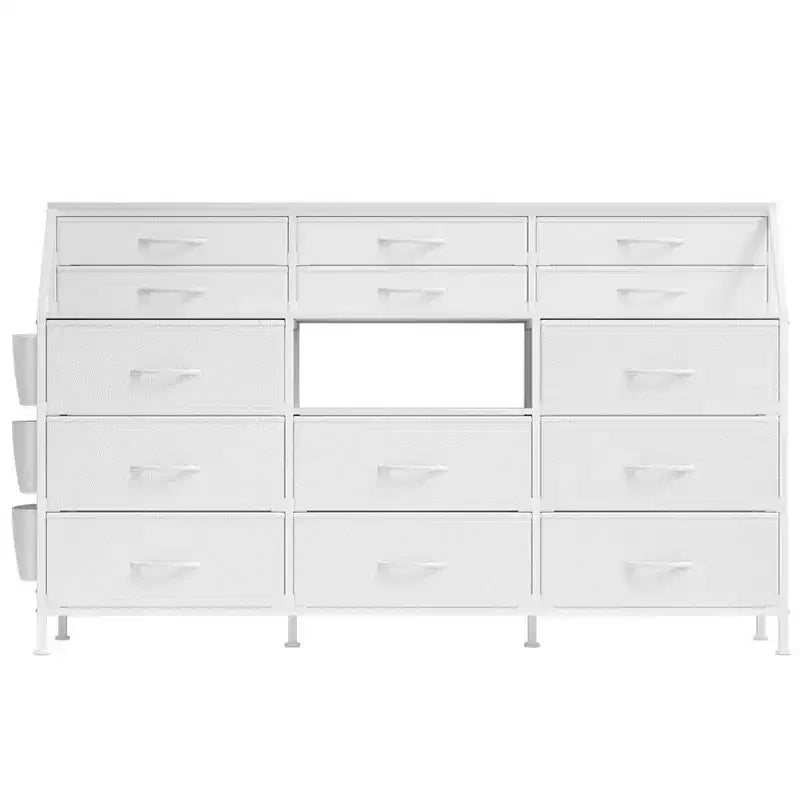 Commode GustoWave pour Chambre à Coucher avec 14 Tiroirs, Commode 55" de Large avec Poche Latérale, Commodes et Chiffonniers en Tissu avec Étagères, Plateau en Bois