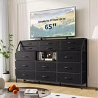 Commode GustoWave pour Chambre à Coucher avec 14 Tiroirs, Commode 55" de Large avec Poche Latérale, Commodes et Chiffonniers en Tissu avec Étagères, Plateau en Bois