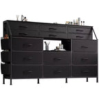 Commode GustoWave pour Chambre à Coucher avec 14 Tiroirs, Commode 55" de Large avec Poche Latérale, Commodes et Chiffonniers en Tissu avec Étagères, Plateau en Bois