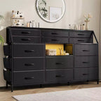 Commode GustoWave pour Chambre à Coucher avec 14 Tiroirs, Commode 55" de Large avec Poche Latérale, Commodes et Chiffonniers en Tissu avec Étagères, Plateau en Bois