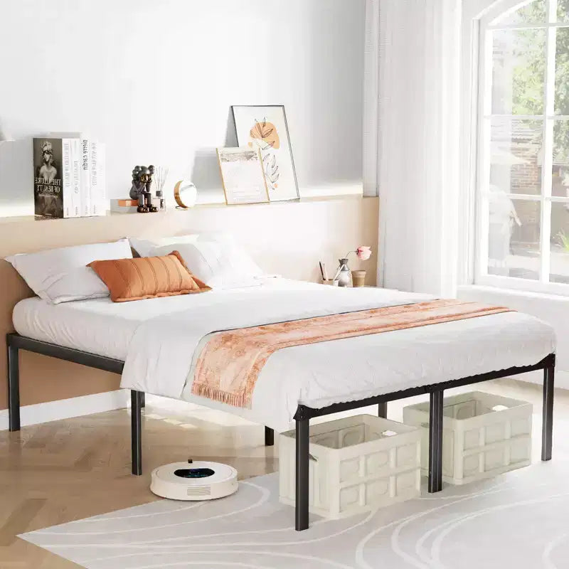 Cadre de lit en métal robuste Alvantor avec support à lattes en acier, aucun sommier tapissier requis, 12 pouces de rangement sous le lit, assemblage rapide, capacité de 300 lb (Grand lit)