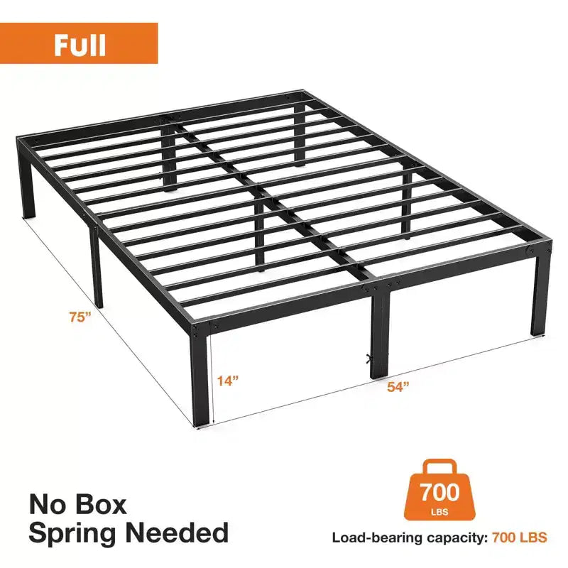 Cadre de lit en métal robuste Alvantor avec support à lattes en acier, aucun sommier tapissier requis, 12 pouces de rangement sous le lit, assemblage rapide, capacité de 300 lb (Grand lit)