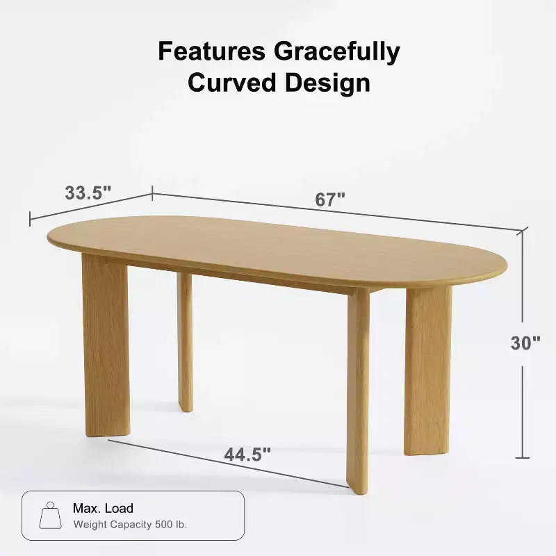 PexFix 67 x 33,5 Table à manger de ferme en bois massif de chêne Plateau ovale en bois pour salles à manger modernes et réunions de famille