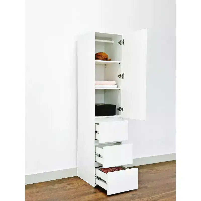 HomeStock 70,9 po H x 17,72 po L Système de rangement de placard en bois composite blanc pour rangement universel avec bacs de rangement