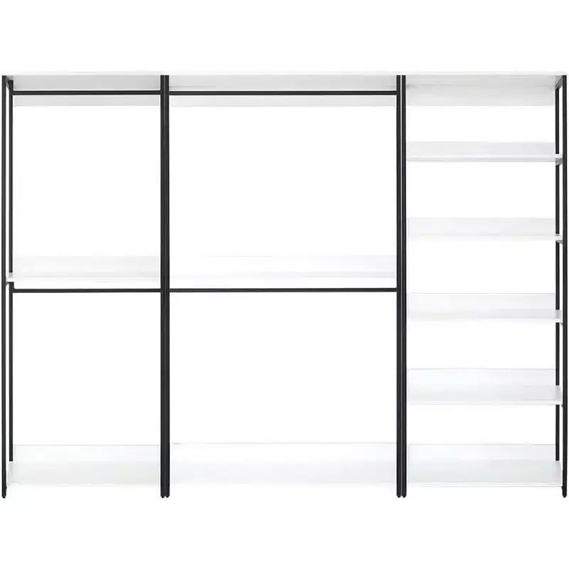 HomeStock 77.7 in.H x 111 in.W White Wood Composite Closet System for Universal Storage with Storage Bins