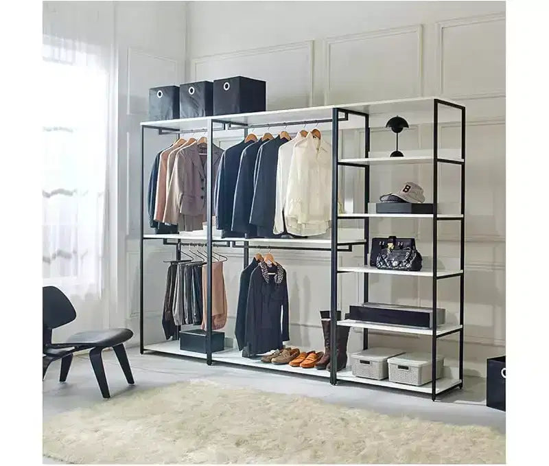 HomeStock 77.7 in.H x 111 in.W White Wood Composite Closet System for Universal Storage with Storage Bins