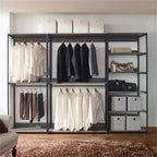 HomeStock 77.7 in.H x 111 in.W Black Wood Composite Closet System for Universal Storage with Storage Bins