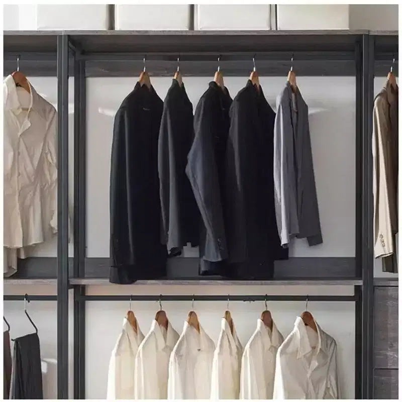 HomeStock 77.7 in.H x 111 in.W Black Wood Composite Closet System for Universal Storage with Storage Bins