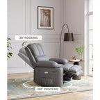 TOPOW Oversized Recliner Chair, 360 Swivel Rocker Recliners with Heat & Massage, Soft High-Density Sponge Recliner with Cup Holder & Side Pocket