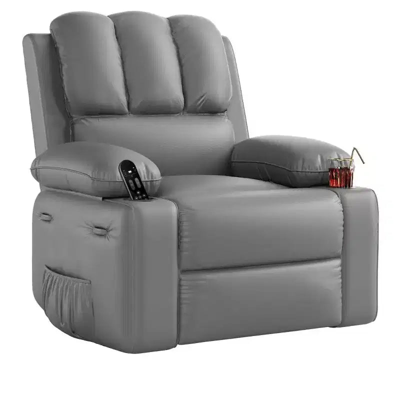 TOPOW Oversized Recliner Chair, 360 Swivel Rocker Recliners with Heat & Massage, Soft High-Density Sponge Recliner with Cup Holder & Side Pocket