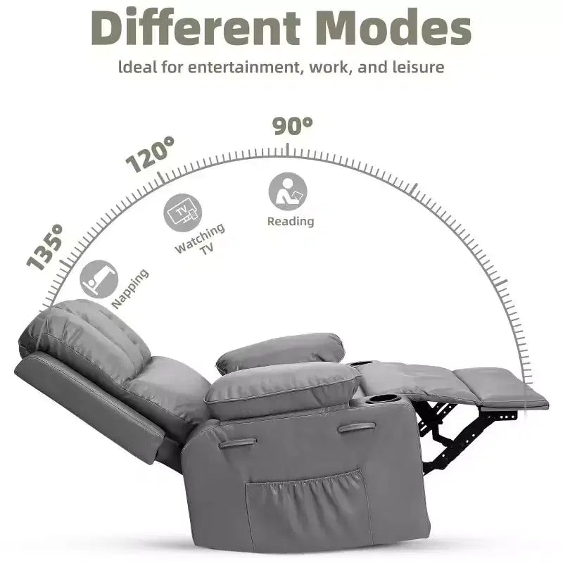 TOPOW Oversized Recliner Chair, 360 Swivel Rocker Recliners with Heat & Massage, Soft High-Density Sponge Recliner with Cup Holder & Side Pocket