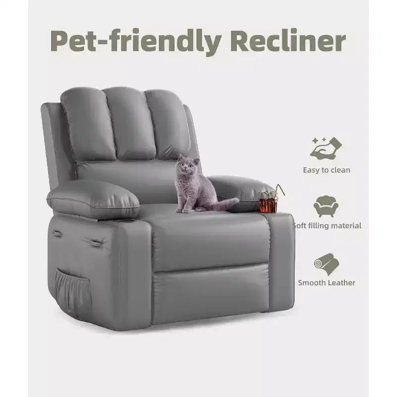 TOPOW Oversized Recliner Chair, 360 Swivel Rocker Recliners with Heat & Massage, Soft High-Density Sponge Recliner with Cup Holder & Side Pocket