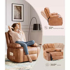 TOPOW Oversized Recliner Chair, 360 Swivel Rocker Recliners with Heat & Massage, Soft High-Density Sponge Recliner with Cup Holder & Side Pocket
