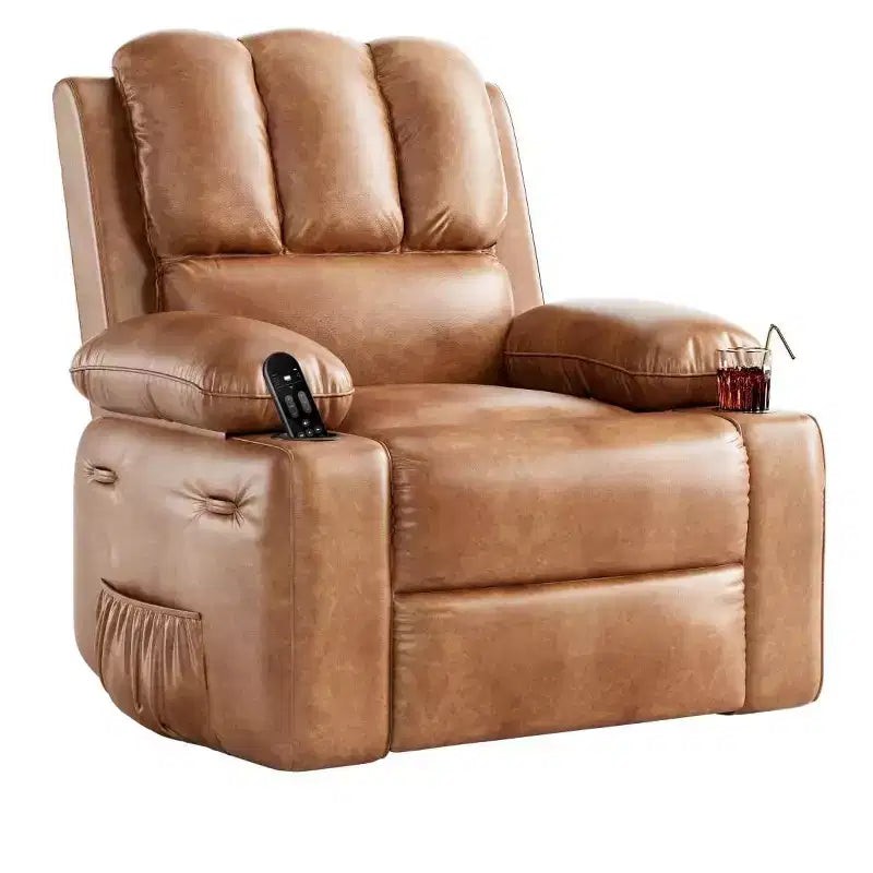 TOPOW Oversized Recliner Chair, 360 Swivel Rocker Recliners with Heat & Massage, Soft High-Density Sponge Recliner with Cup Holder & Side Pocket