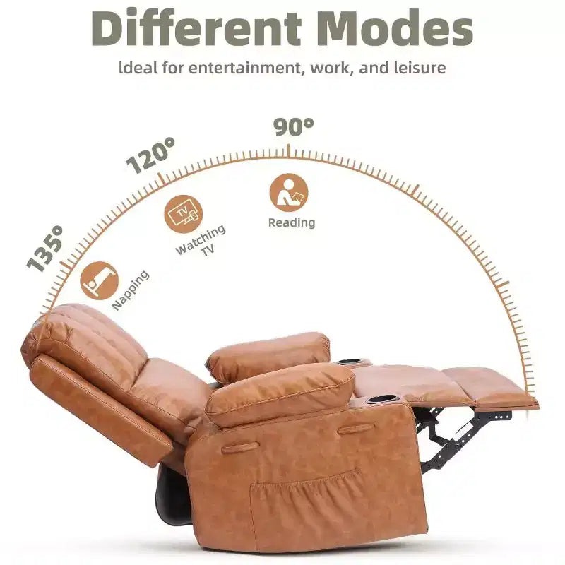 TOPOW Oversized Recliner Chair, 360 Swivel Rocker Recliners with Heat & Massage, Soft High-Density Sponge Recliner with Cup Holder & Side Pocket