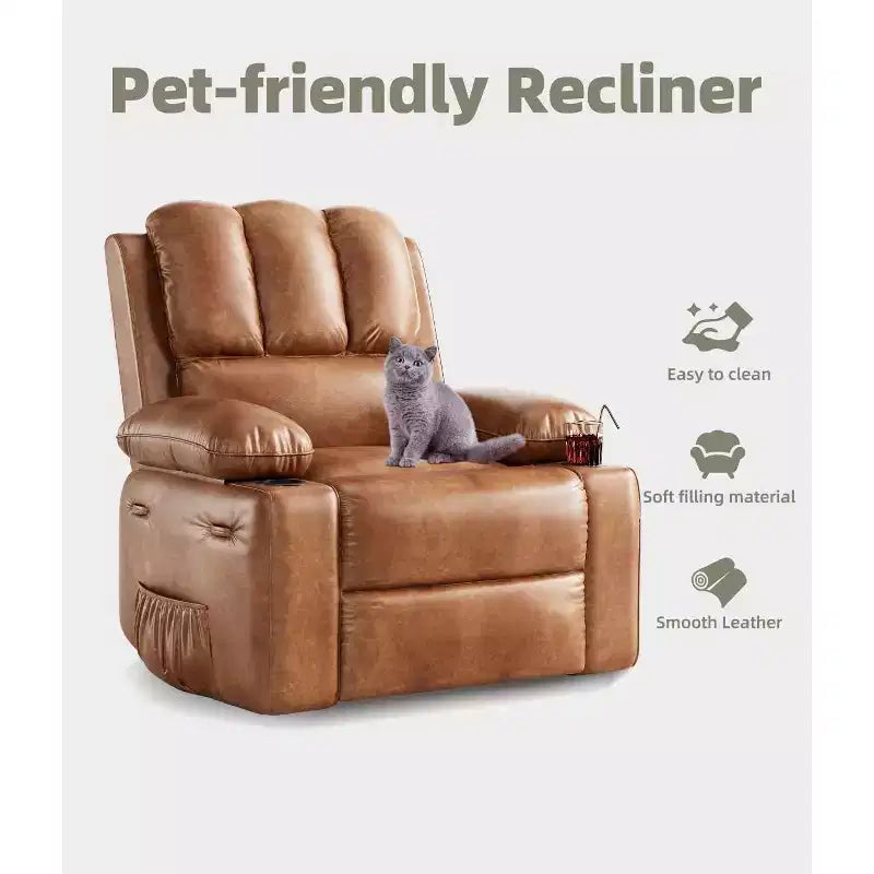 TOPOW Oversized Recliner Chair, 360 Swivel Rocker Recliners with Heat & Massage, Soft High-Density Sponge Recliner with Cup Holder & Side Pocket