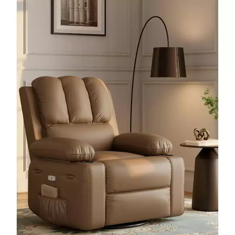 TOPOW Oversized Recliner Chair, 360 Swivel Rocker Recliners with Heat & Massage, Soft High-Density Sponge Recliner with Cup Holder & Side Pocket