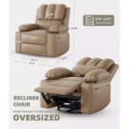TOPOW Oversized Recliner Chair, 360 Swivel Rocker Recliners with Heat & Massage, Soft High-Density Sponge Recliner with Cup Holder & Side Pocket