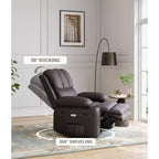 TOPOW Oversized Recliner Chair, 360 Swivel Rocker Recliners with Heat & Massage, Soft High-Density Sponge Recliner with Cup Holder & Side Pocket