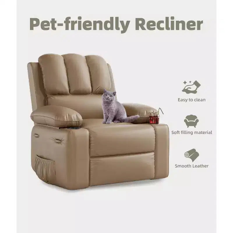 TOPOW Oversized Recliner Chair, 360 Swivel Rocker Recliners with Heat & Massage, Soft High-Density Sponge Recliner with Cup Holder & Side Pocket