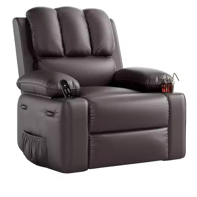 TOPOW Oversized Recliner Chair, 360 Swivel Rocker Recliners with Heat & Massage, Soft High-Density Sponge Recliner with Cup Holder & Side Pocket