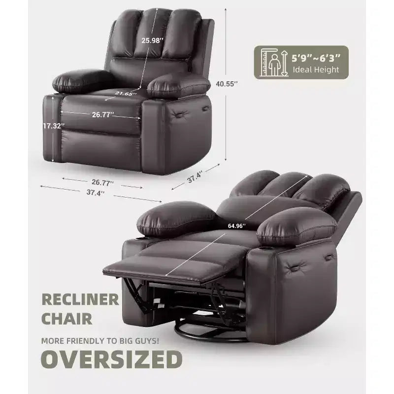 TOPOW Oversized Recliner Chair, 360 Swivel Rocker Recliners with Heat & Massage, Soft High-Density Sponge Recliner with Cup Holder & Side Pocket
