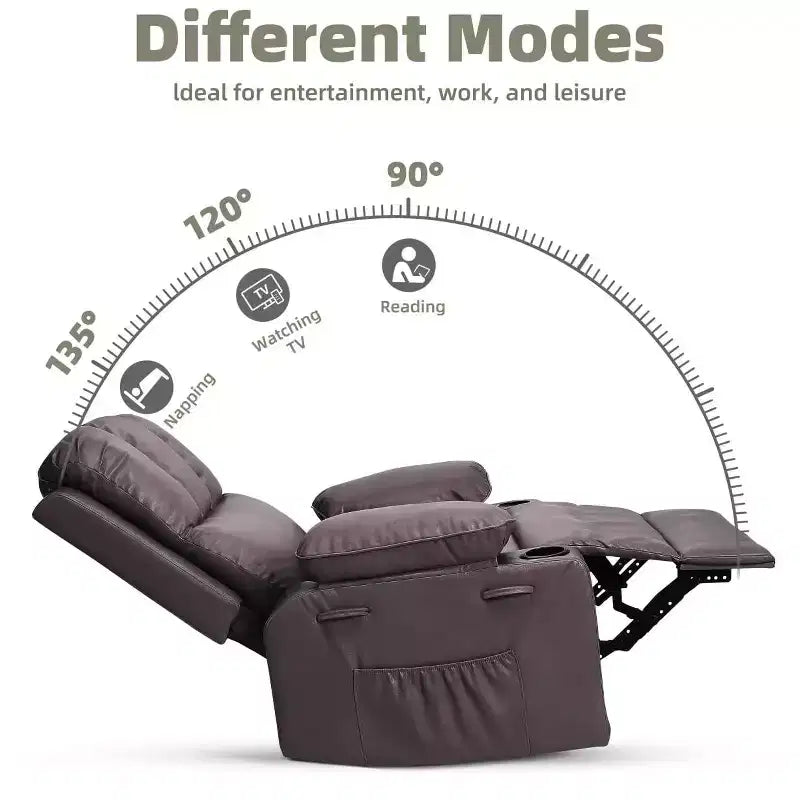 TOPOW Oversized Recliner Chair, 360 Swivel Rocker Recliners with Heat & Massage, Soft High-Density Sponge Recliner with Cup Holder & Side Pocket