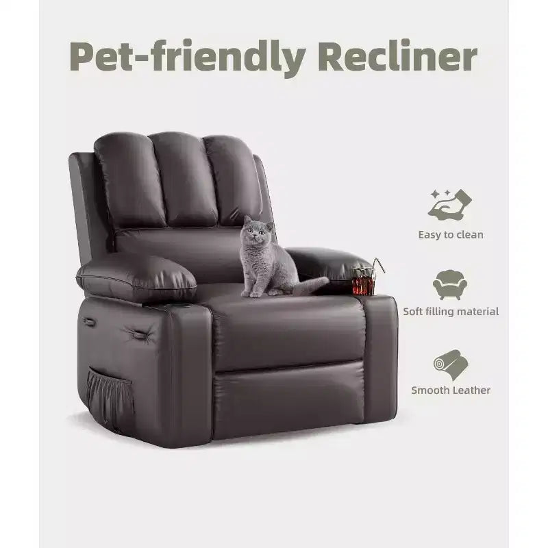 TOPOW Oversized Recliner Chair, 360 Swivel Rocker Recliners with Heat & Massage, Soft High-Density Sponge Recliner with Cup Holder & Side Pocket
