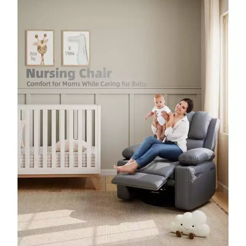TOPOW Oversized Recliner Chair, 360 Swivel Rocker Recliners with Heat & Massage, Soft High-Density Sponge Recliner with Cup Holder & Side Pocket
