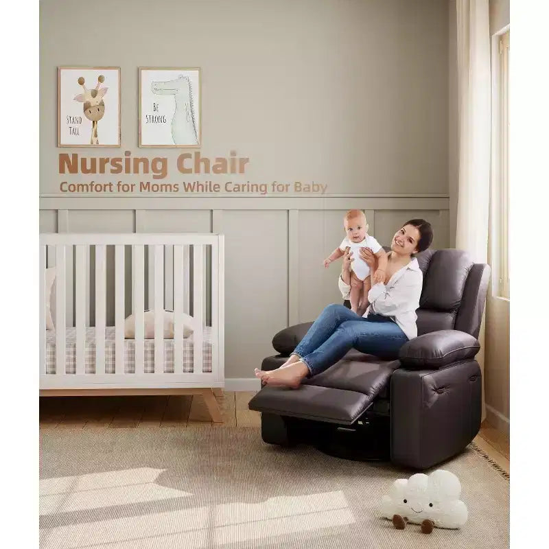 TOPOW Oversized Recliner Chair, 360 Swivel Rocker Recliners with Heat & Massage, Soft High-Density Sponge Recliner with Cup Holder & Side Pocket