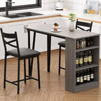 Acekool Ensemble table de salle à manger 3 pièces hauteur comptoir 91 cm avec 2 tabourets de bar et étagères de rangement, cuisine d'angle escamotable peu encombrante